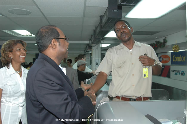 Minister of Tourism, Hon. Edmund Bartlett - Director of Tourism, Basil Smith, and Mayor of Montego Bay, Councilor Charles Sinclair Launch of Winter Tourism Season at Sangster International Airport, Saturday, December 15, 2007 - Sangster International Airport - MBJ Airports Limited, Montego Bay, Jamaica W.I. - Photographs by Net2Market.com - Barry J. Hough Sr, Photographer - Negril Travel Guide, Negril Jamaica WI - http://www.negriltravelguide.com - info@negriltravelguide.com...!