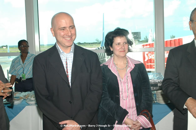 MBJ Airports Limited Welcomes WestJet Airlines - Inaugural Scheduled Service From Toronto Pearsons International Airport - Monday, December 10, 2007 - Sangster International Airport - MBJ Airports Limited, Montego Bay, Jamaica W.I. - Photographs by Net2Market.com - Barry J. Hough Sr, Photographer - Negril Travel Guide, Negril Jamaica WI - http://www.negriltravelguide.com - info@negriltravelguide.com...!