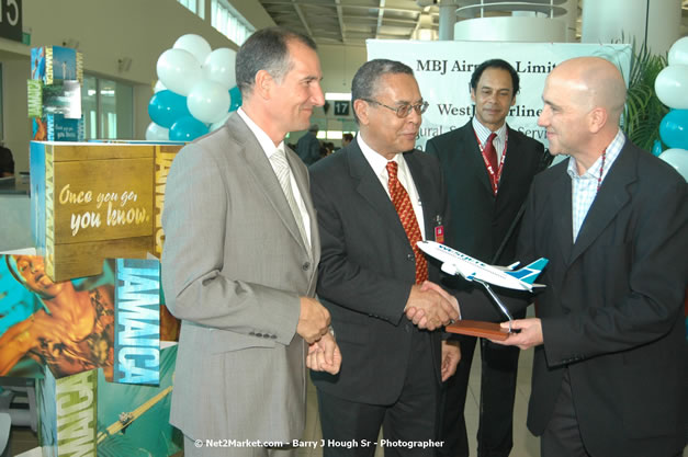 MBJ Airports Limited Welcomes WestJet Airlines - Inaugural Scheduled Service From Toronto Pearsons International Airport - Monday, December 10, 2007 - Sangster International Airport - MBJ Airports Limited, Montego Bay, Jamaica W.I. - Photographs by Net2Market.com - Barry J. Hough Sr, Photographer - Negril Travel Guide, Negril Jamaica WI - http://www.negriltravelguide.com - info@negriltravelguide.com...!