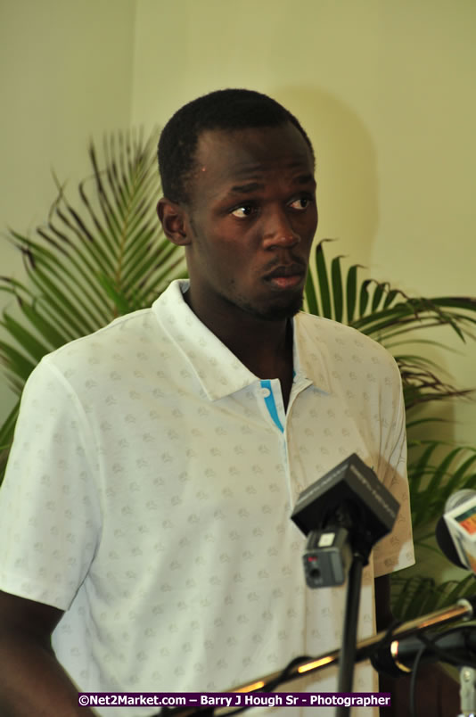 Usain Bolt of Jamaica - The Fastest Man In The World  - Usain Bolt Homecoming Celebrations - Press Conference at the Grand Bahia Principe &amp; Sherwood Content - Waldensia Primary School - Photographs by Net2Market.com - Barry J. Hough Sr. Photojournalist/Photograper - Photographs taken with a Nikon D300 - Negril Travel Guide, Negril Jamaica WI - http://www.negriltravelguide.com - info@negriltravelguide.com...!