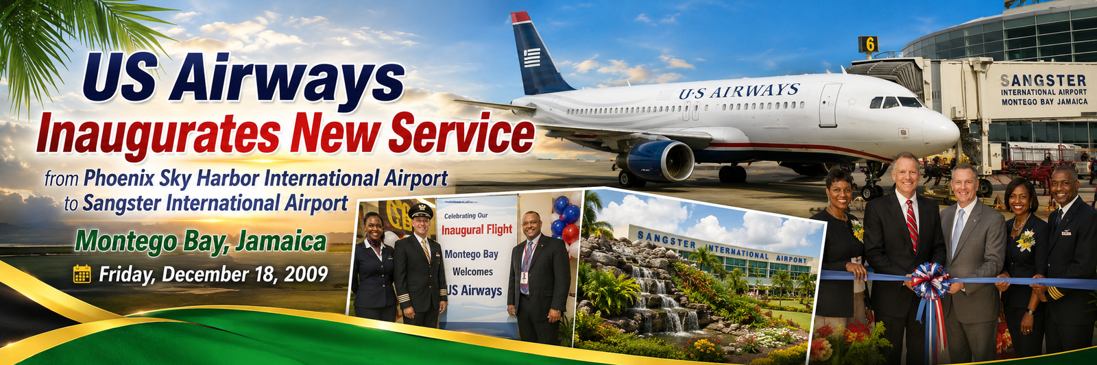 US Airways inaugural service from Phoenix to Montego Bay at Sangster International Airport